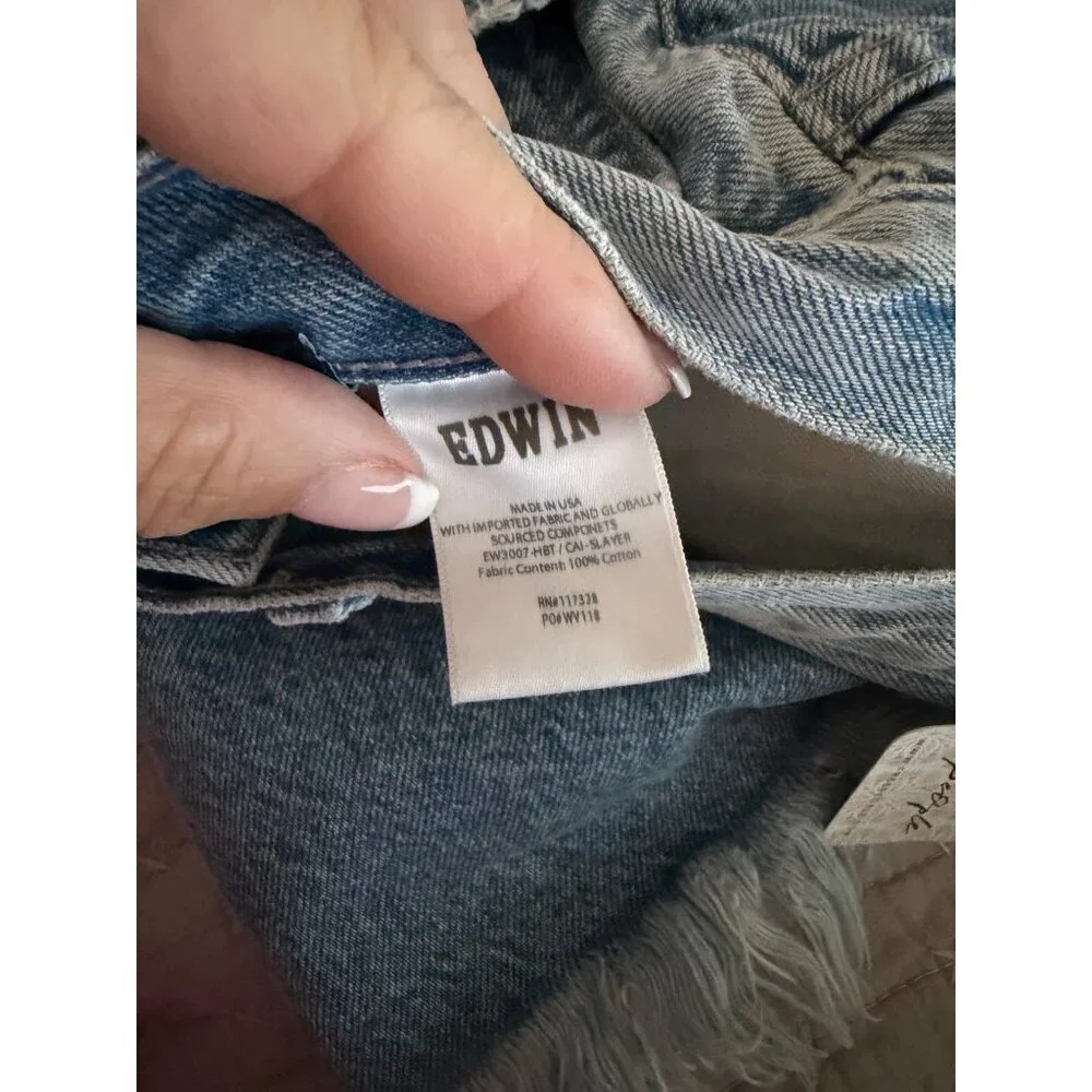 Edwin X Free People Womens Size 27 Blue Cai Long Whiskered Denim Shorts New
